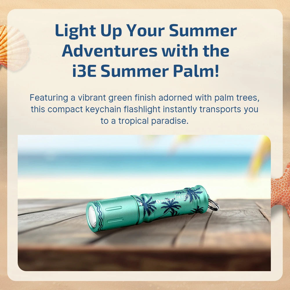 Olight I3E Summer Palm Green Keychain Flashlight with Palm Trees for Summer Adventures