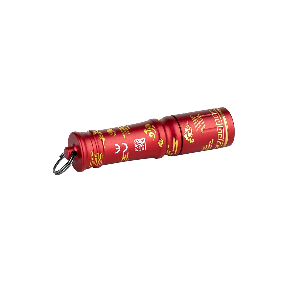 Olight Red I3E Flashlight with Gold Accents and Keyring for Everyday Carry