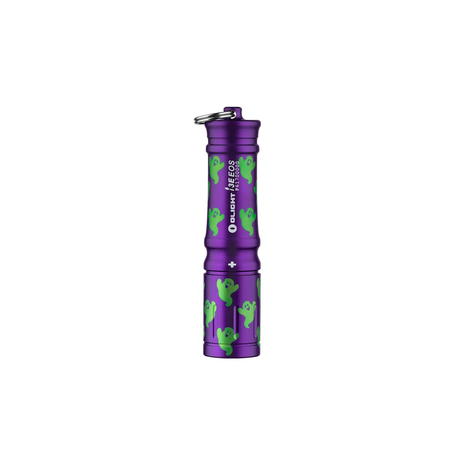 Olight Purple I3E EOS Keychain Flashlight with Green Ghost Pattern for Everyday Carry and Halloween