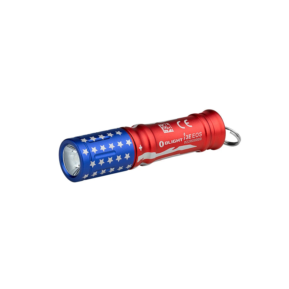 Olight I3E EOS Keychain Flashlight, American Flag Pattern, Red White Blue for Everyday Carry and Emergency Use