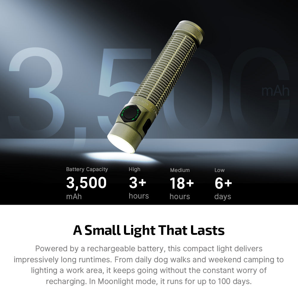 Baton Ultra built-in 3,500 mAh 18650 battery with long runtime