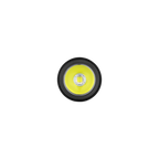 Bright LED flashlight head on black background, showcasing powerful illumination