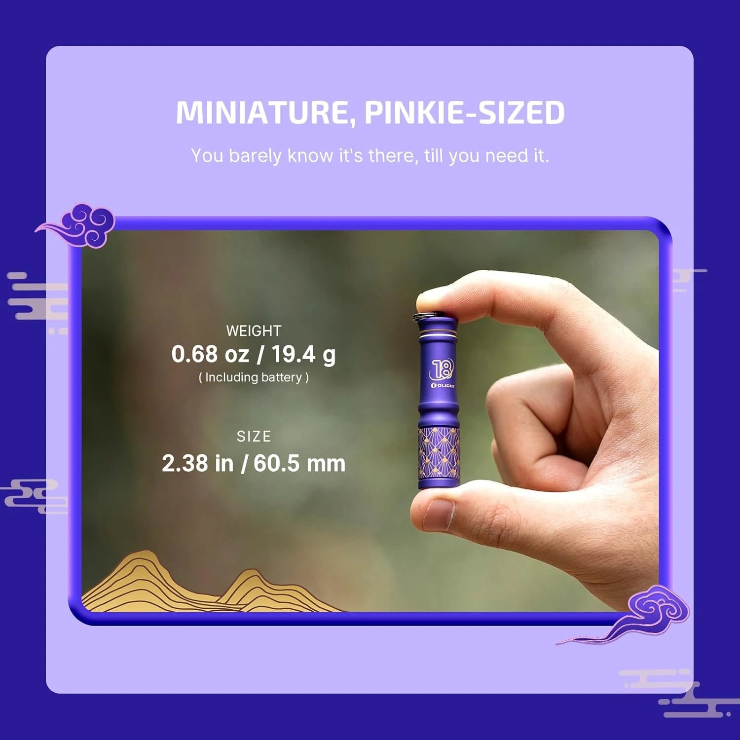 Olight Blue I3E Flashlight in Hand, Pinkie-Sized Miniature Portable EDC Light