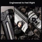 SK05 Pro 2 build details in Black and Mao White: pocket clip, sidelight strip and knurled dial