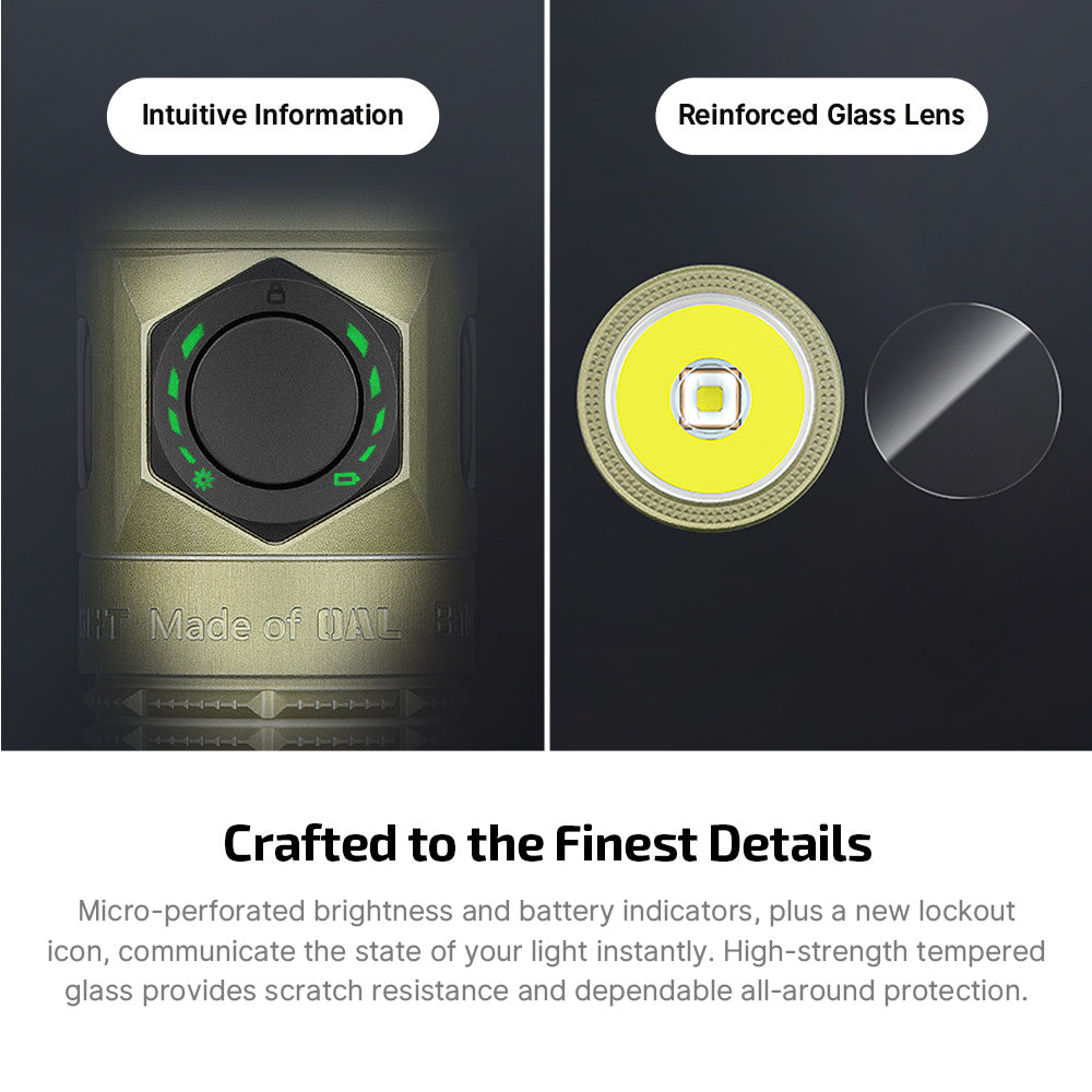 Baton Ultra brightness and battery indicators with a reinforced tempered-glass lens