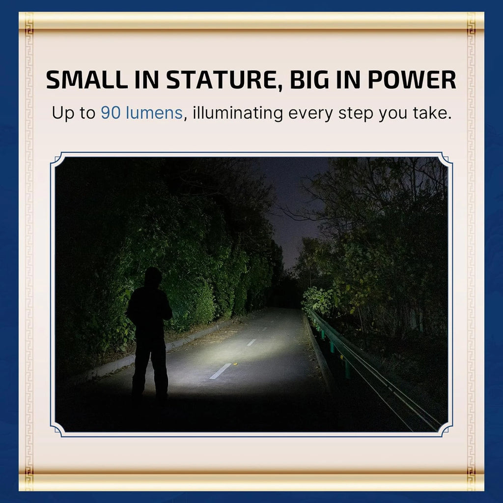 Olight I3E flashlight illuminating a dark path at night for outdoor walking and safety