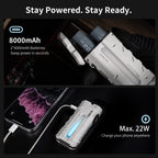 SK05 Pro 2 dual 4,000 mAh swappable batteries and 22W USB-C power bank charging a phone