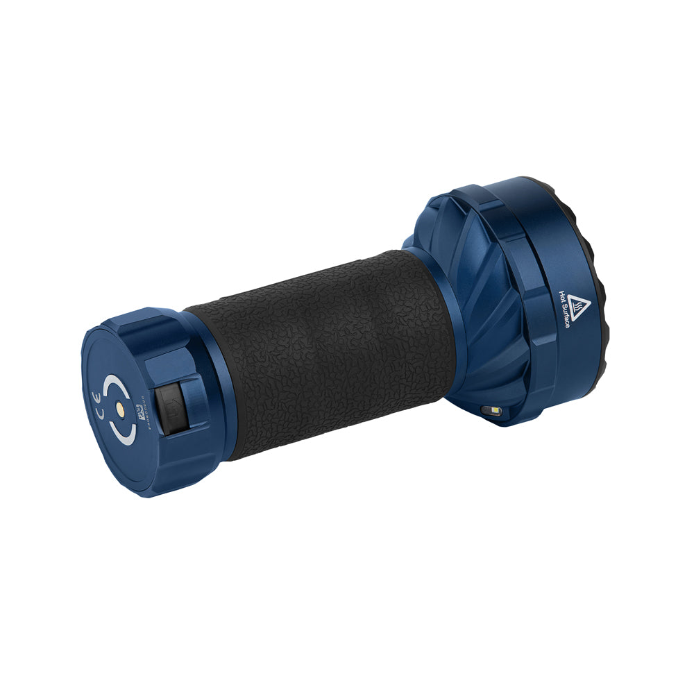 Olight Blue Marauder Mini 2 Flashlight with textured grip for powerful and versatile illumination