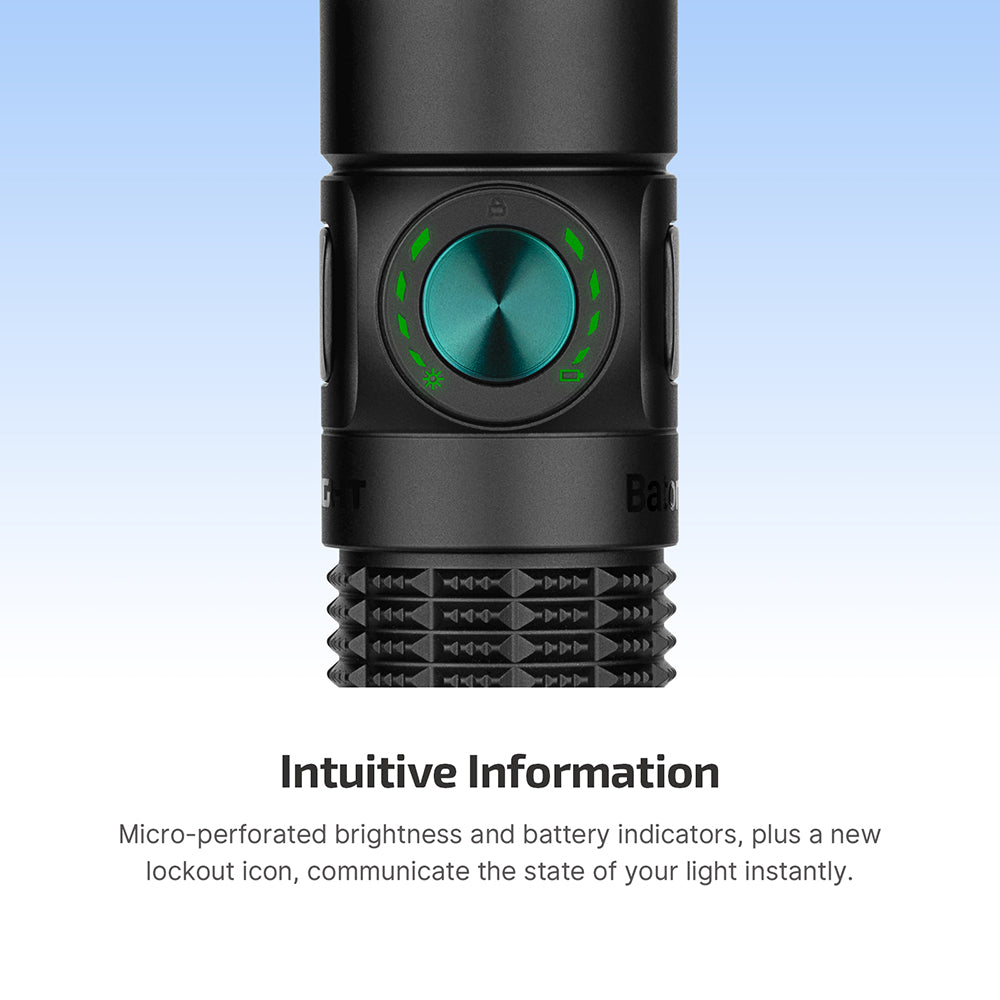 Olight Baton 4 Pro brightness battery and lockout indicators