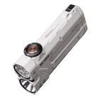 LOOP GEAR SK05 Pro 2 in Mao White, flat-body EDC flashlight with spot and flood emitters and rotary dial