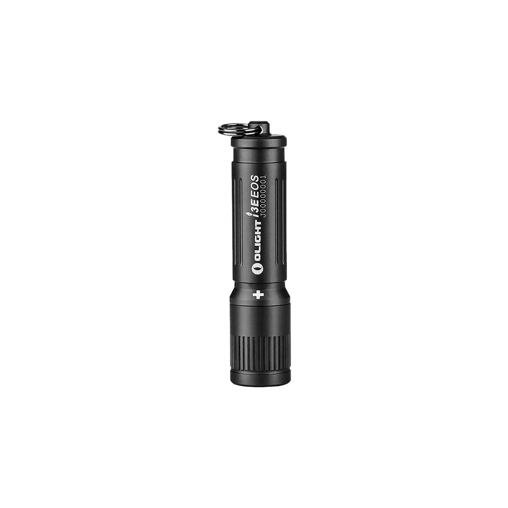 Olight Black I3E EOS Flashlight Side View with Keychain Ring for Everyday Carry