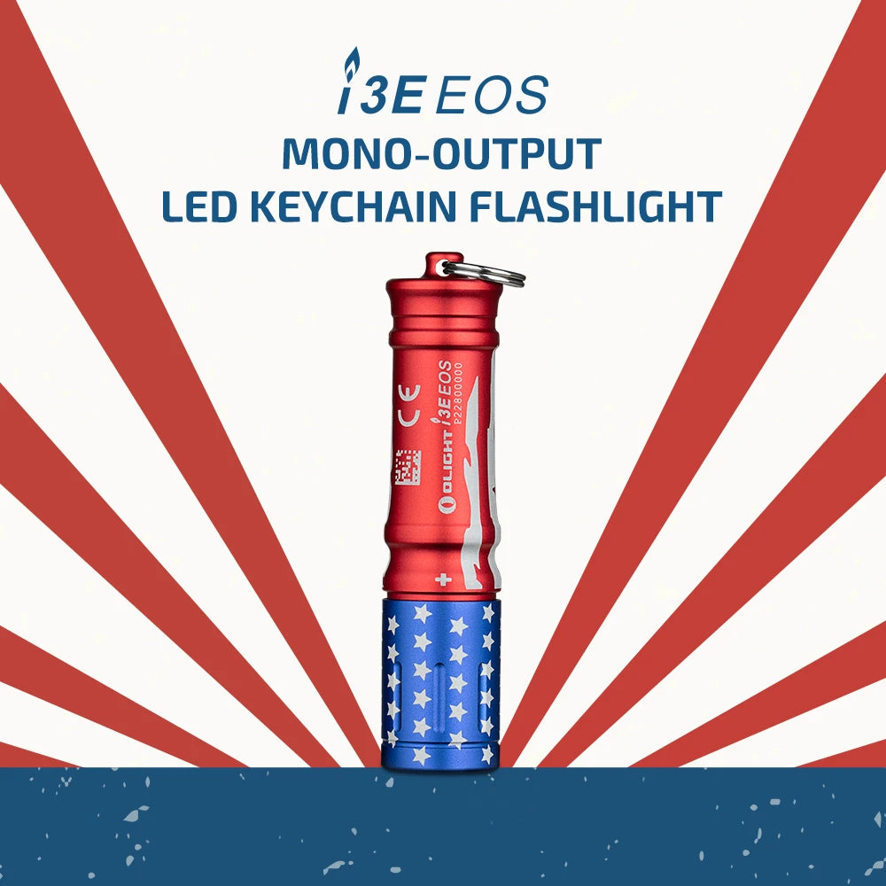 Olight I3E EOS Red and Blue USA Flag LED Keychain Flashlight for Everyday Carry
