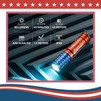 Olight I3E EOS flashlight with American flag design, 90 lumens, IPX8 waterproof for everyday carry.