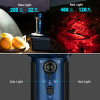 Olight Blue Marauder Mini 2 flashlight with side and red light modes for camping and night exploration.