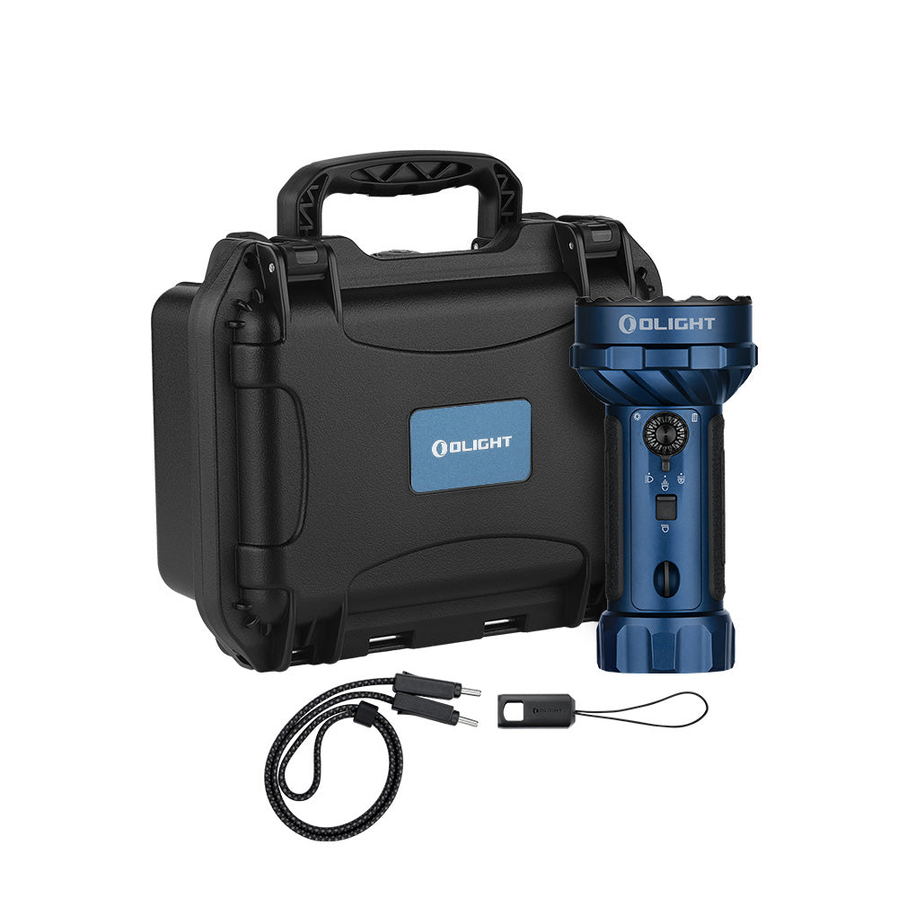 Olight Blue Marauder Mini 2 Flashlight Kit with Carrying Case and Charging Cable for Professional Use