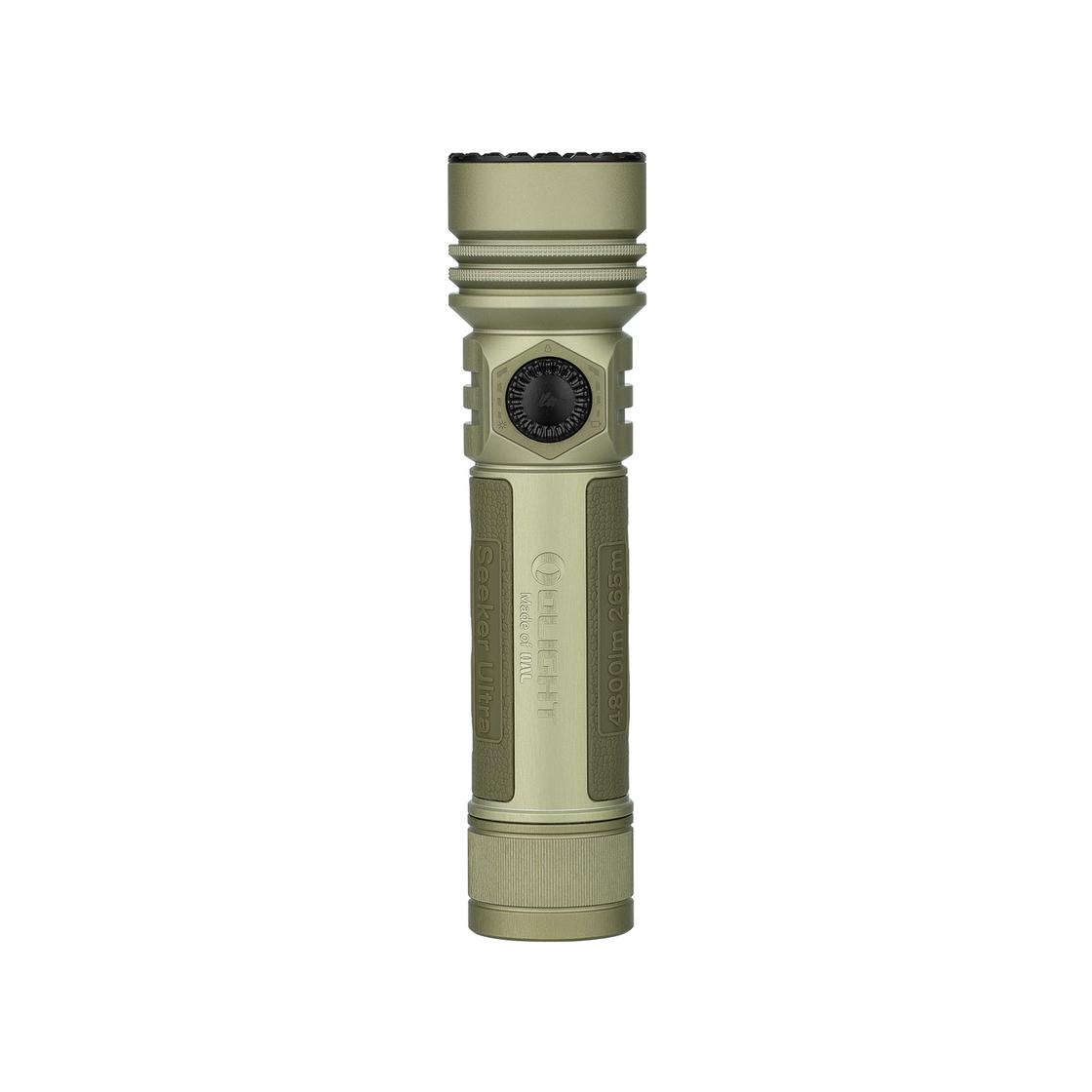 Olight Seeker Ultra olive green LED flashlight with textured grip and rotary switch