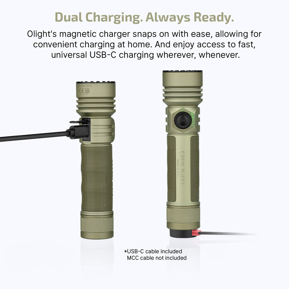 Olight Seeker Ultra dual charging with USB-C port and MCC3 magnetic charger