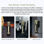 Olight Seeker Ultra holster mounted on belt, in a car and on a wall bracket