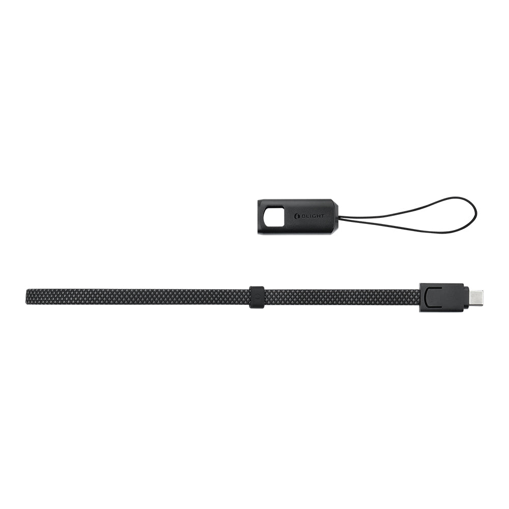 Olight Marauder Mini 2 Black USB-C charging cable and wrist strap for charging and carrying convenience